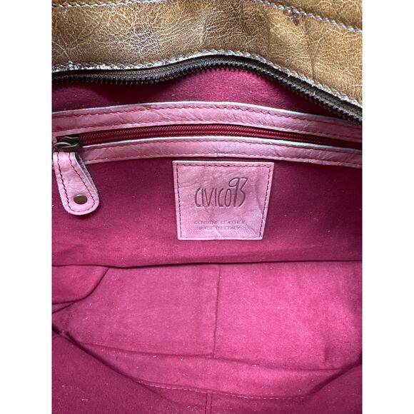 Civico 93 NWT Genuine Embossed Brown Leather Made in Italy Shoulder Bag Purse - Picture 5 of 9